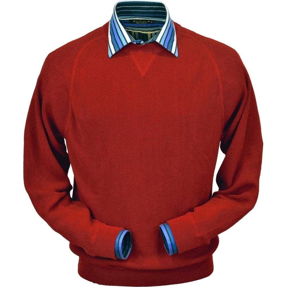 Baby Alpaca 'Links Stitch' Sweatshirt-Style Crew Neck Sweater in Rouge Red by Peru Unlimited