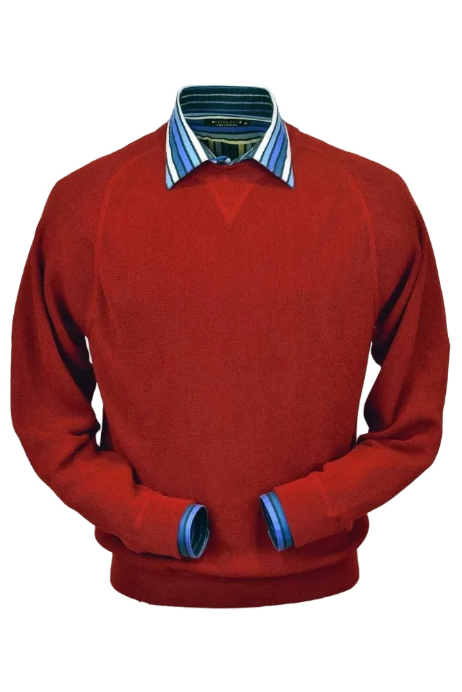 Baby Alpaca 'Links Stitch' Sweatshirt-Style Crew Neck Sweater in Rouge Red by Peru Unlimited