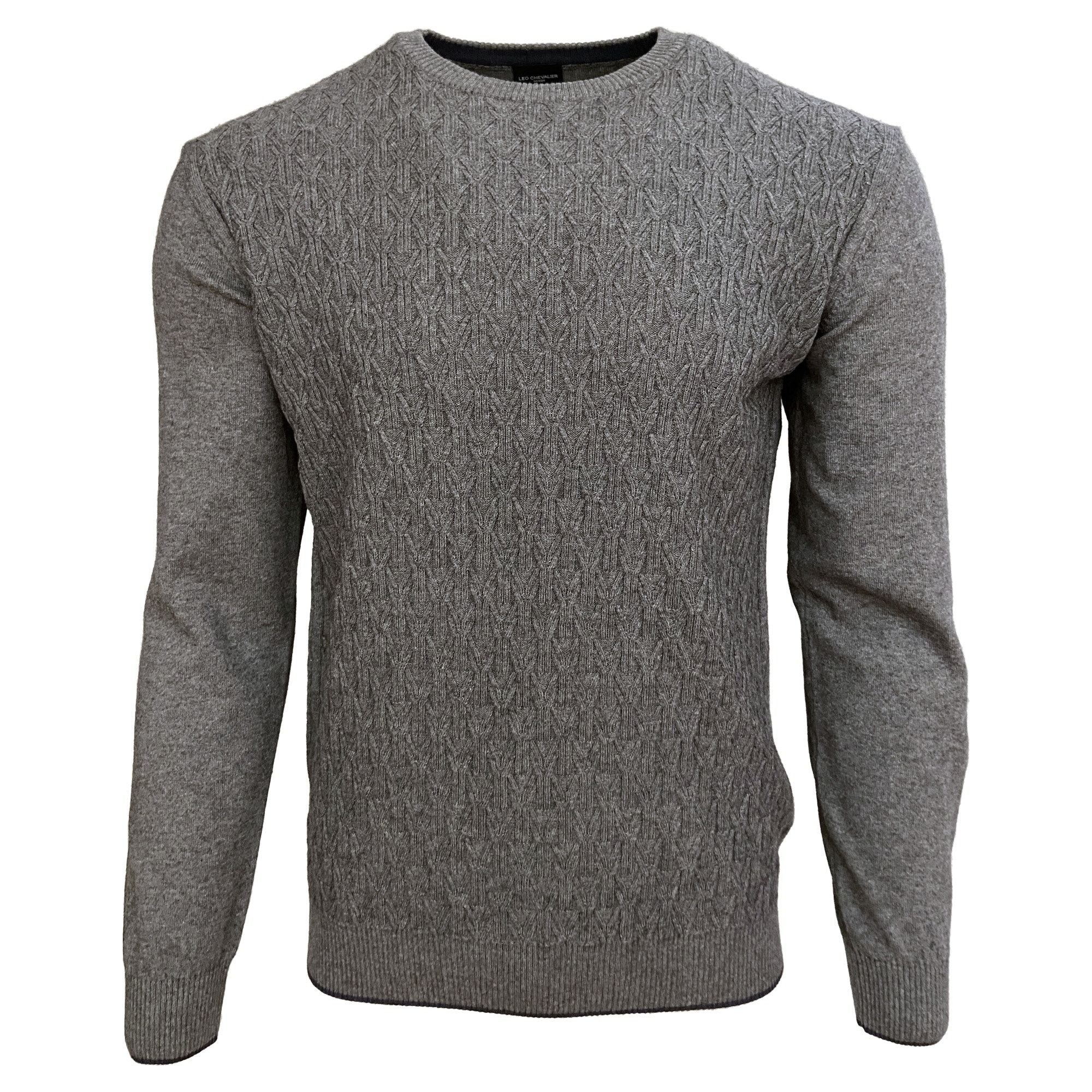Cable Knit Organic Cotton & Wool Blend Crew Neck Sweater in Charcoal by Leo Chevalier