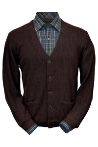 Baby Alpaca 'Links Stitch' V-Neck Cardigan Sweater in Dark Brown Heather by Peru Unlimited
