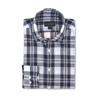 Lightweight Voile Plaid Cotton Sport Shirt in Navy and White by Scott Barber