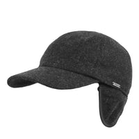 Melton Wool Baseball Classic Cap with Earflaps in Dark Grey Mélange (Size 61) by Wigens
