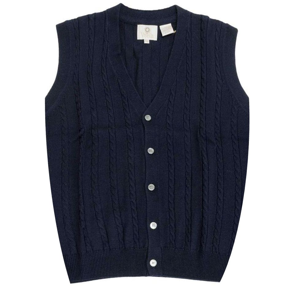 Extra Fine 'Zegna Baruffa' Merino Wool Button-Front Cable Knit Sleeveless Sweater Vest in Navy by Viyella