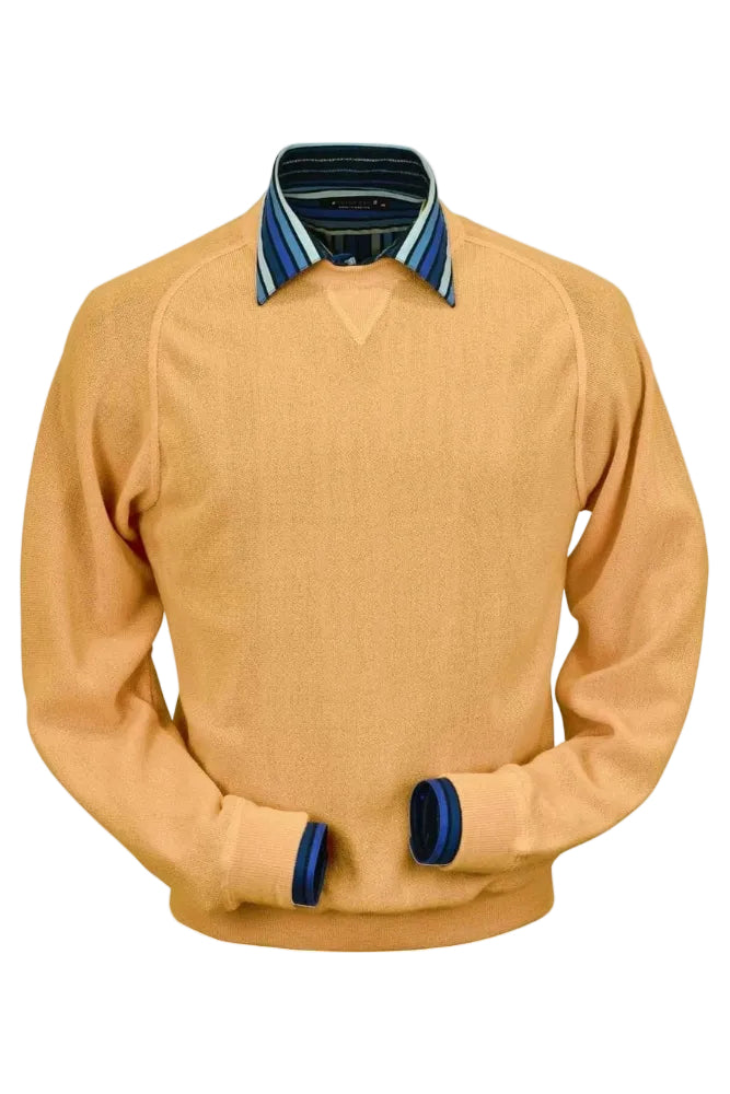 Baby Alpaca 'Links Stitch' Sweatshirt-Style Crew Neck Sweater in Melon by Peru Unlimited