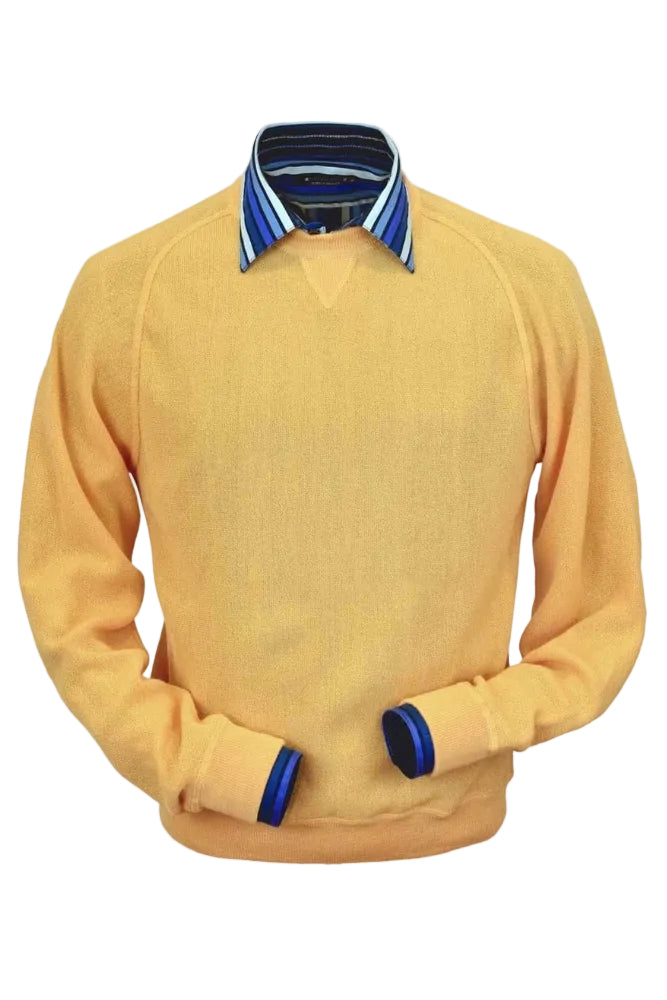 Baby Alpaca 'Links Stitch' Sweatshirt-Style Crew Neck Sweater in Gold by Peru Unlimited