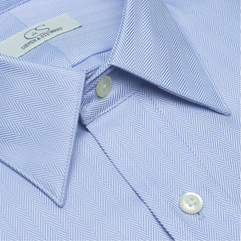 The Charleston - Wrinkle-Free Herringbone Cotton Dress Shirt in Blue b