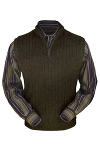 Baby Alpaca 'Links Stitch' Ribbed Zip-Neck Sweater Vest in Pine Heather by Peru Unlimited