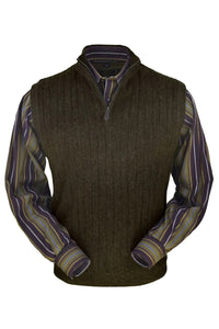 Baby Alpaca 'Links Stitch' Ribbed Zip-Neck Sweater Vest in Pine Heather by Peru Unlimited