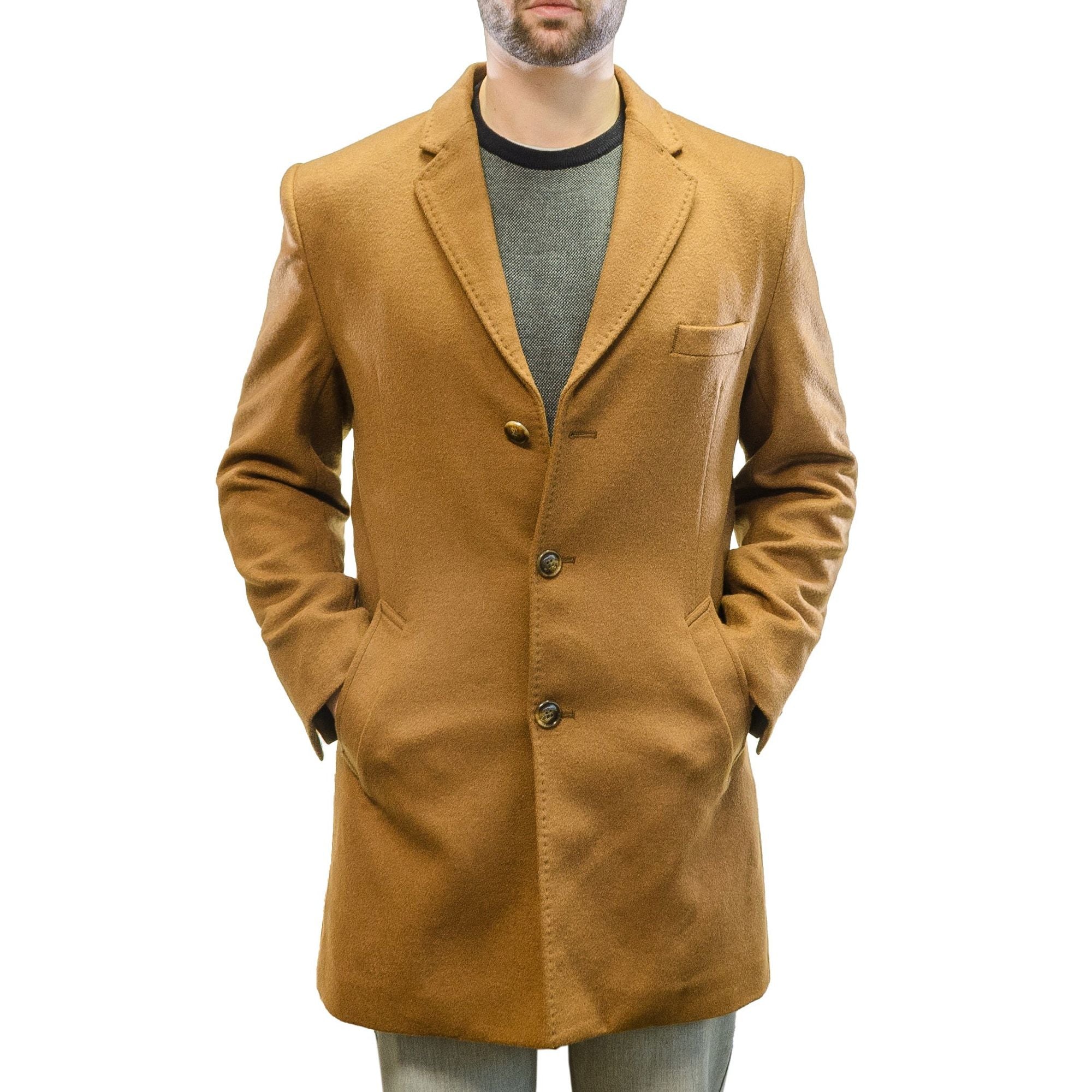 Wool Blend 3 Button Coat in Camel by Viyella