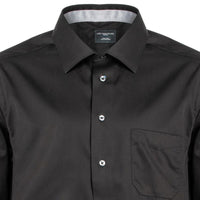 No-Iron Cotton Dress Shirt with Spread Collar in Black (Regular Fit) by Leo Chevalier