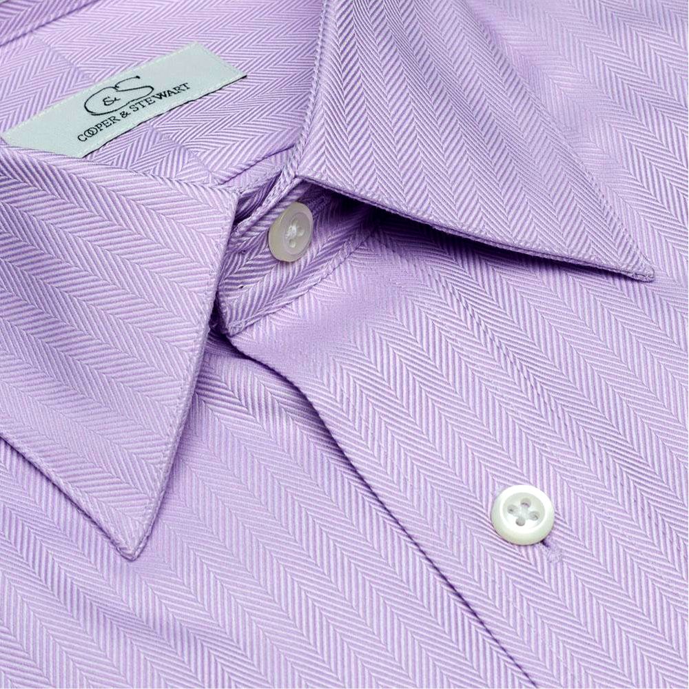 The Charleston - Wrinkle-Free Herringbone Cotton Dress Shirt in Lavender by Cooper & Stewart
