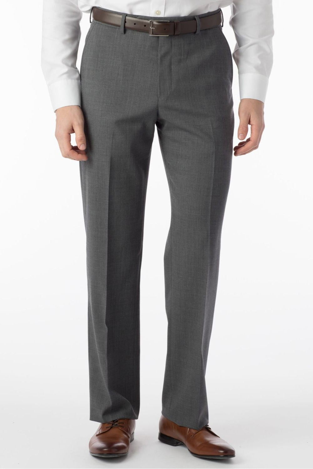 Super 120s Wool Travel Twill Comfort-EZE Trouser in Medium Grey (Flat Front Models) by Ballin