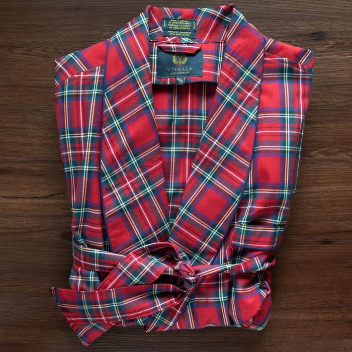 Gentleman's Cotton and Wool Blend Robe in Royal Stewart Tartan by Viyella