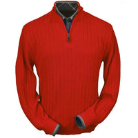 Baby Alpaca 'Links Stitch' Half-Zip Mock Neck Sweater in Red by Peru Unlimited