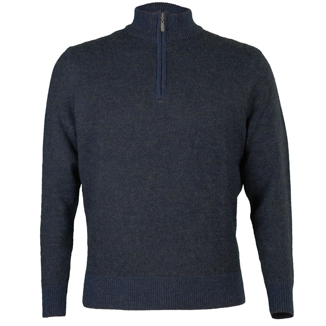 Royal Alpaca Diagonal Jacquard Half-Zip Lightweight Sweater in Midnight and Charcoal Heather by Peru Unlimited