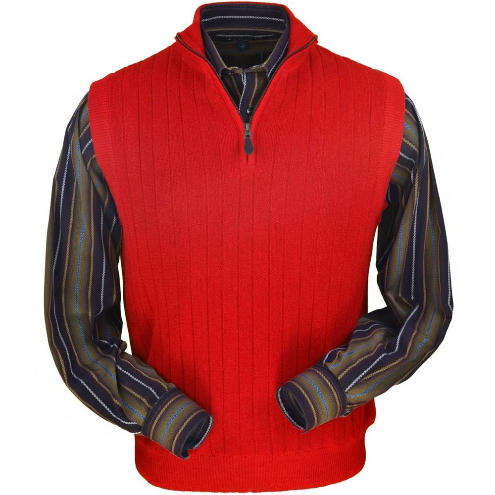 Baby Alpaca 'Links Stitch' Ribbed Zip-Neck Sweater Vest in Red by Peru Unlimited