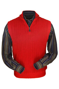 Baby Alpaca 'Links Stitch' Ribbed Zip-Neck Sweater Vest in Red by Peru Unlimited