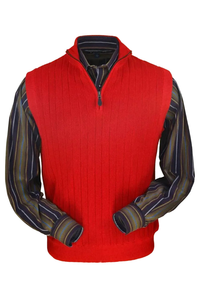 Baby Alpaca 'Links Stitch' Ribbed Zip-Neck Sweater Vest in Red by Peru Unlimited