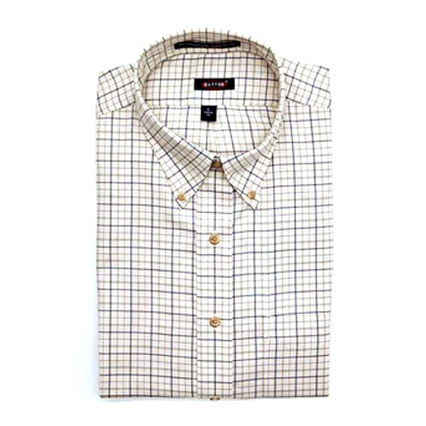 'Kiefer' Navy, Winter White, and Sage Plaid Long Sleeve Beyond Non-Iron® Cotton Sport Shirt by Batton
