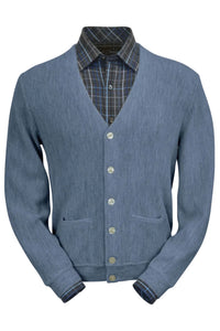 Baby Alpaca 'Links Stitch' V-Neck Cardigan Sweater in Sky Heather by Peru Unlimited