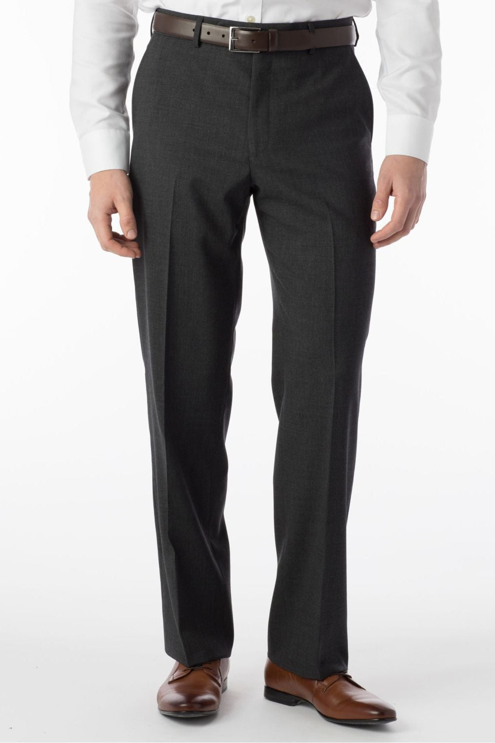 Super 120s Wool Travel Twill Comfort-EZE Trouser in Charcoal Grey (Flat Front Models) by Ballin