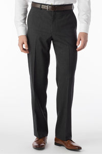 Super 120s Wool Travel Twill Comfort-EZE Trouser in Charcoal Grey (Flat Front Models) by Ballin