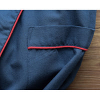 Gentleman's Cotton and Wool Blend Robe in Solid Navy with Red Piping by Viyella