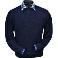 Baby Alpaca 'Links Stitch' Sweatshirt-Style Crew Neck Sweater in Navy Heather by Peru Unlimited