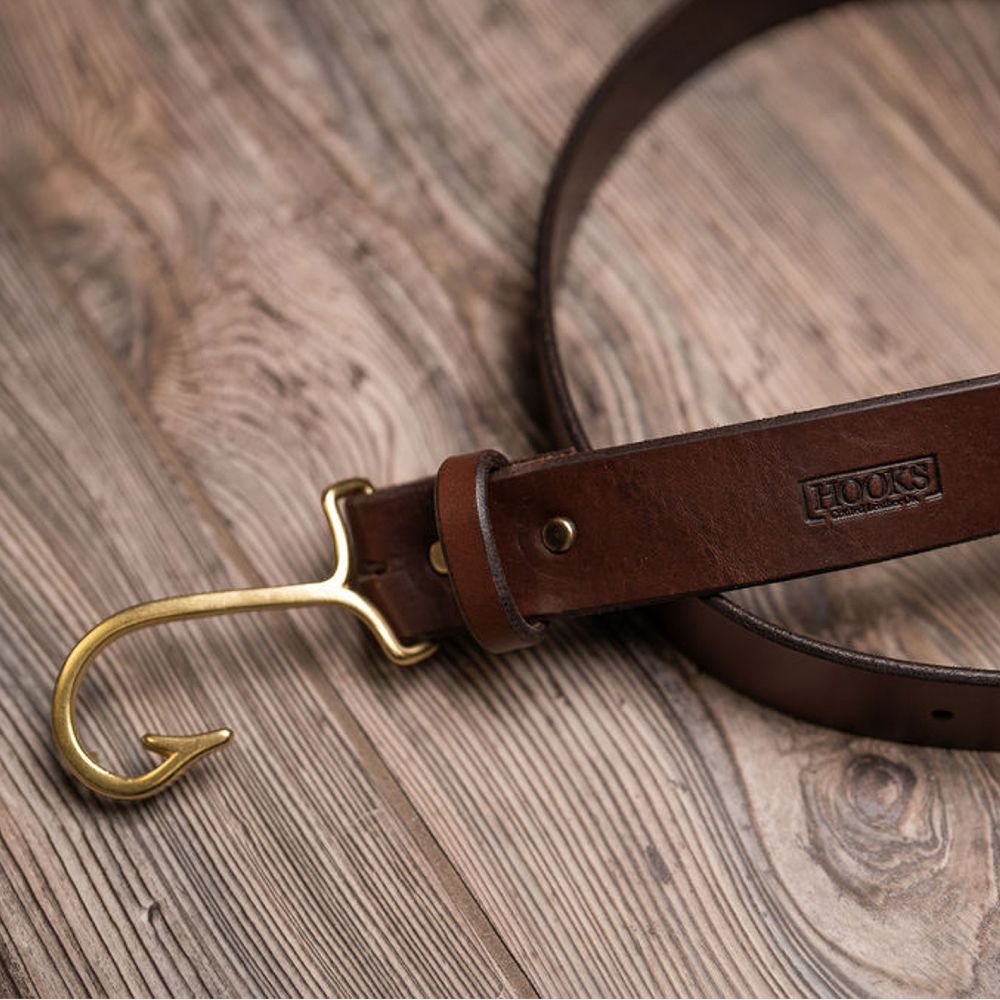 Hickory Brown Fish Hook Buckle Bridle Leather Belt by Hooks Crafted Leather Co