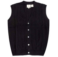 Extra Fine 'Zegna Baruffa' Merino Wool Button-Front Cable Knit Sleeveless Sweater Vest in Black by Viyella