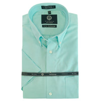 Wrinkle-Free Oxford Short Sleeve Sport Shirt in Aqua by Viyella