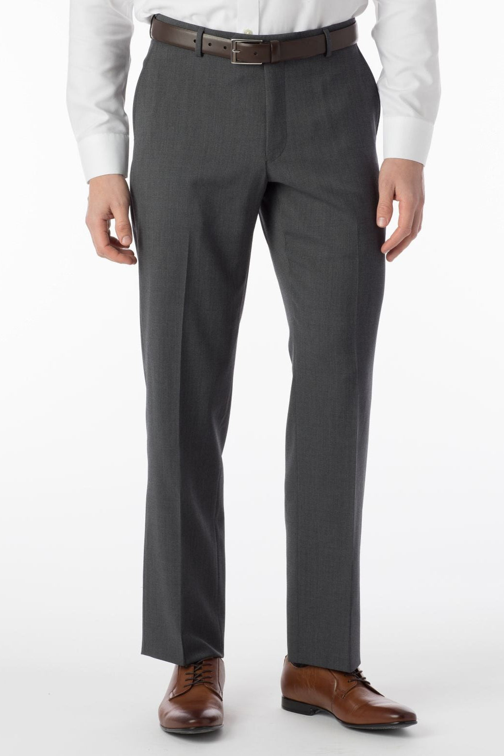 Super 120s Wool Gabardine Comfort-EZE Trouser in Medium Grey (Flat Front Models) by Ballin