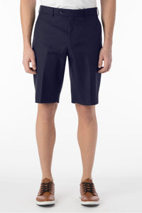 Micro Nano Travel Twill Performance Gabardine Plain Front Shorts in Navy by Ballin