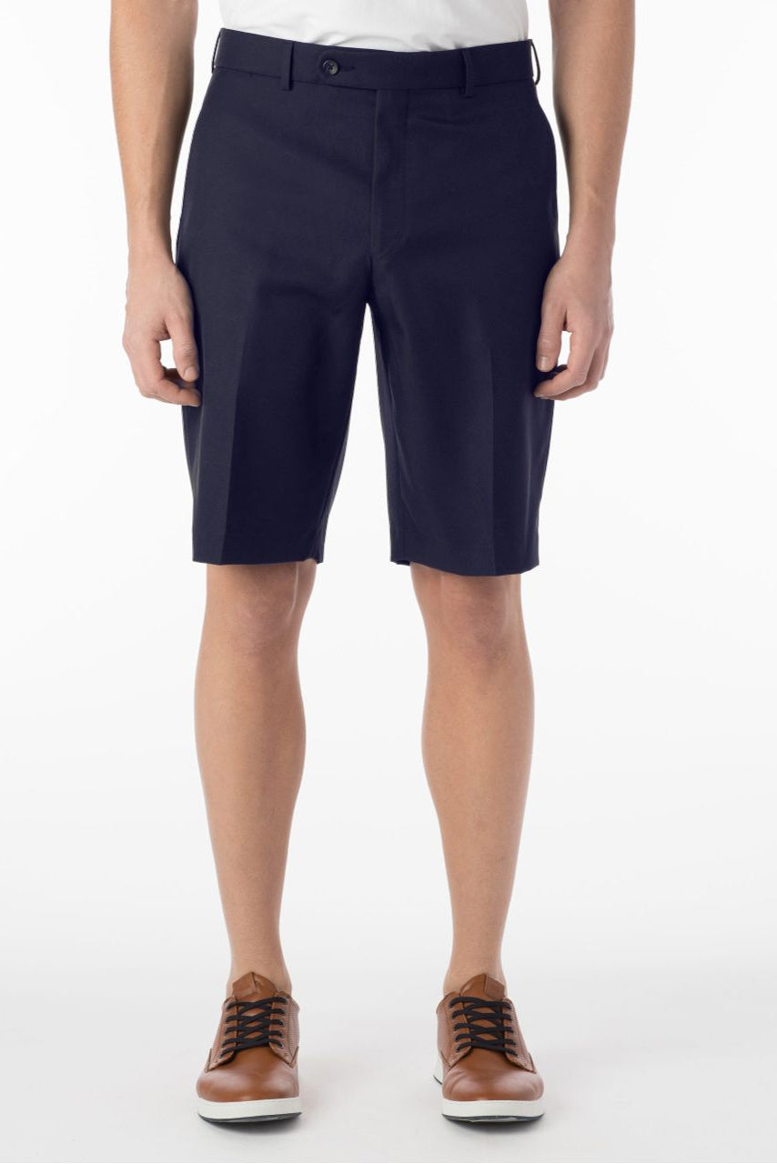 Micro Nano Travel Twill Performance Gabardine Plain Front Shorts in Navy by Ballin