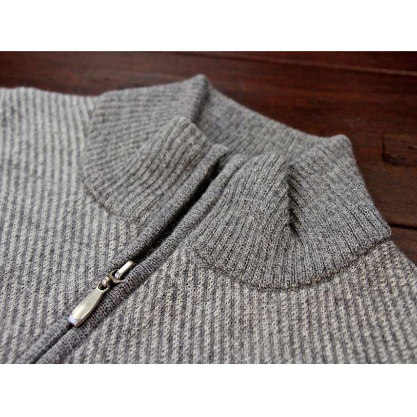 Royal Alpaca Diagonal Jacquard Half-Zip Lightweight Sweater in Silver Grey and Light Grey Heather by Peru Unlimited