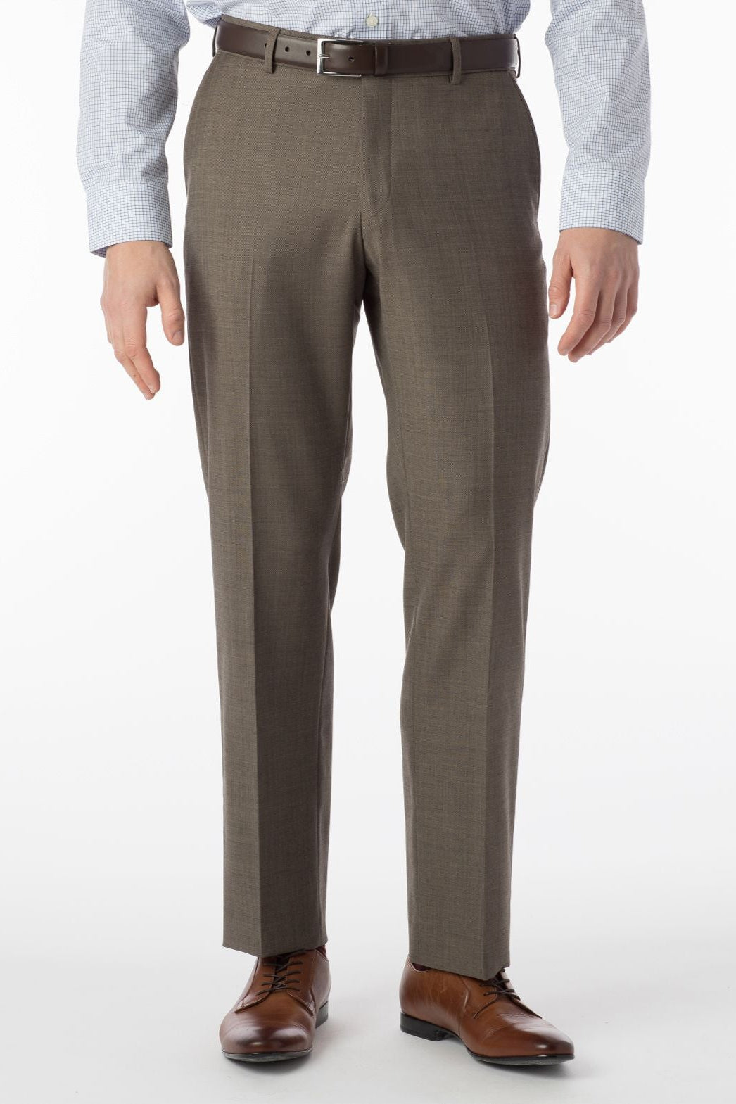 Sharkskin Super 120s Worsted Wool Comfort-EZE Trouser in Light Brown (Flat Front Models) by Ballin