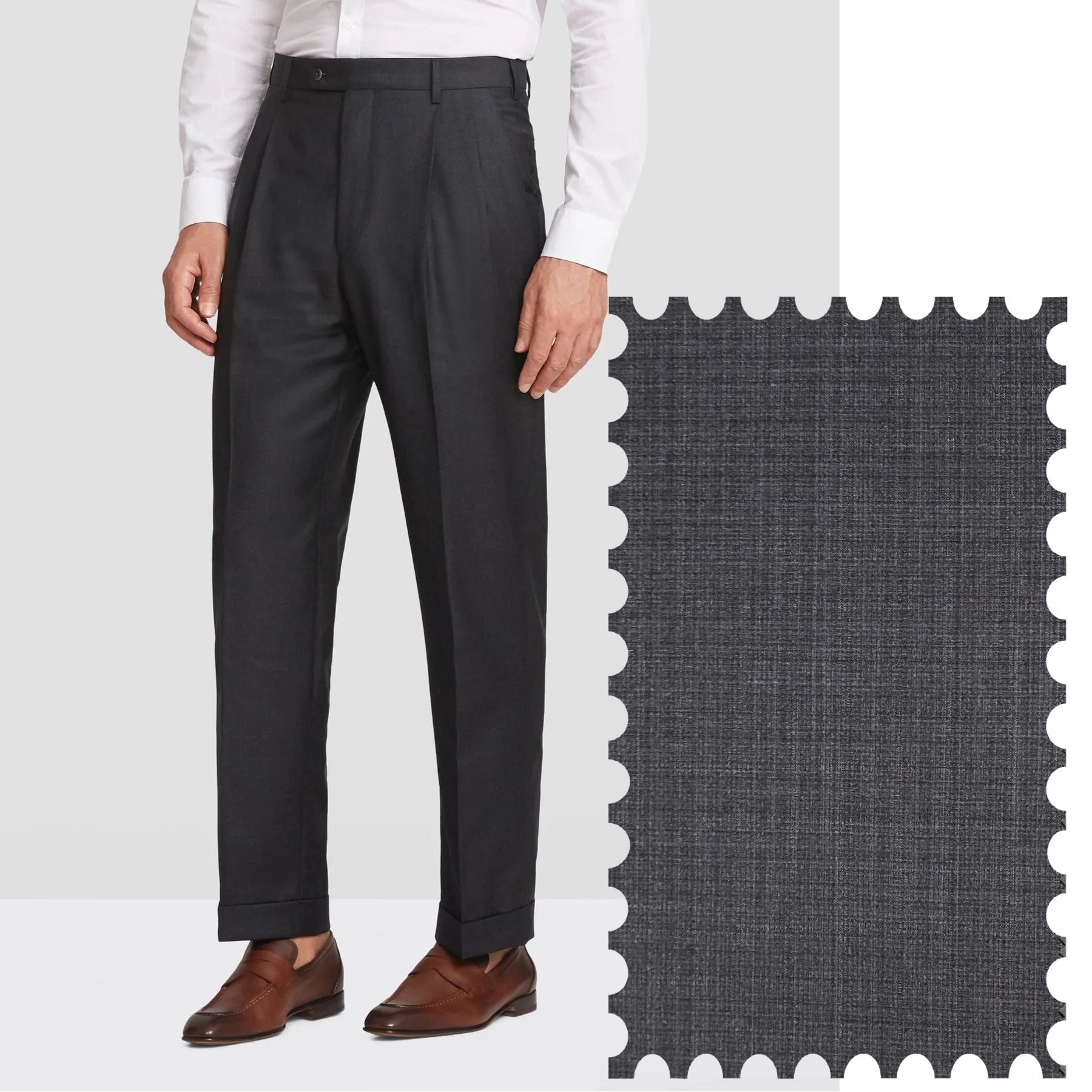 Bennett Double Pleated Super 120s Wool Fancy Trouser in Charcoal & Grey Crosshatch (Full Fit) - LIMITED EDITION by Zanella