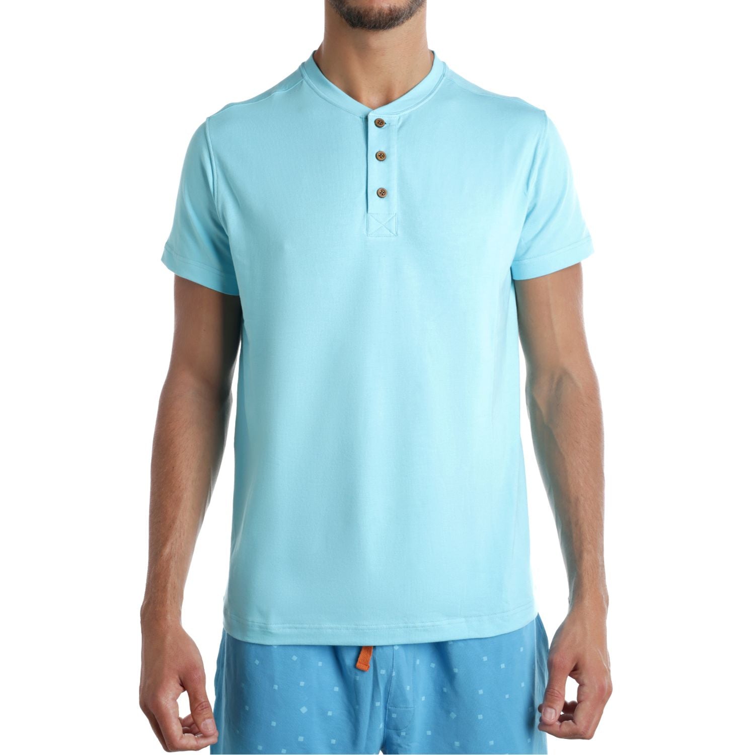 Short Sleeve Henley Lounge Shirt in Sky by Wood Underwear