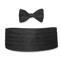 Black Tonal Wave Silk Jacquard Cummerbund and Bow Tie Set by Dion