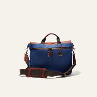 Wallace Canvas and Leather Messenger Bag in Navy with Cognac Leather by Will Leather Goods