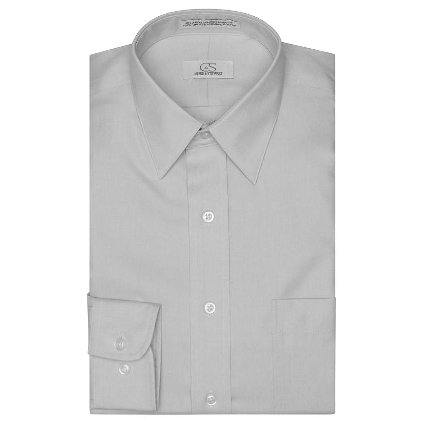 The Classic Grey - Wrinkle-Free Pinpoint Cotton Dress Shirt (Big Fit, Size 18 1/2 - 34/35) by Cooper & Stewart