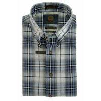Grey and Chambray Plaid Cotton and Wool Blend Button-Down Shirt (Size Small) by Viyella