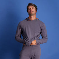 Long Sleeve Hoodie Lounge Shirt in Iron by Wood Underwear