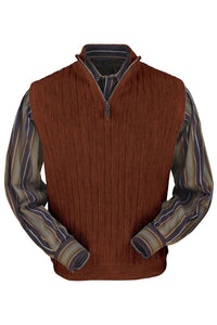 Baby Alpaca 'Links Stitch' Ribbed Zip-Neck Sweater Vest in Rust Heather by Peru Unlimited
