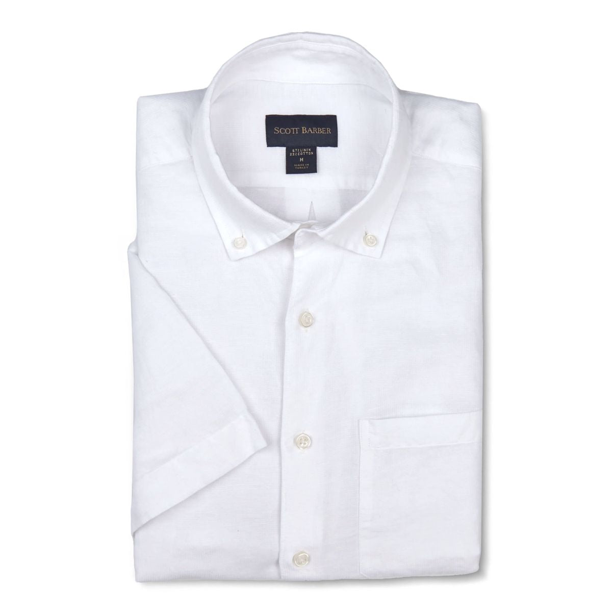 Linen and Cotton Barre Short Sleeve Sport Shirt in White by Scott Barber