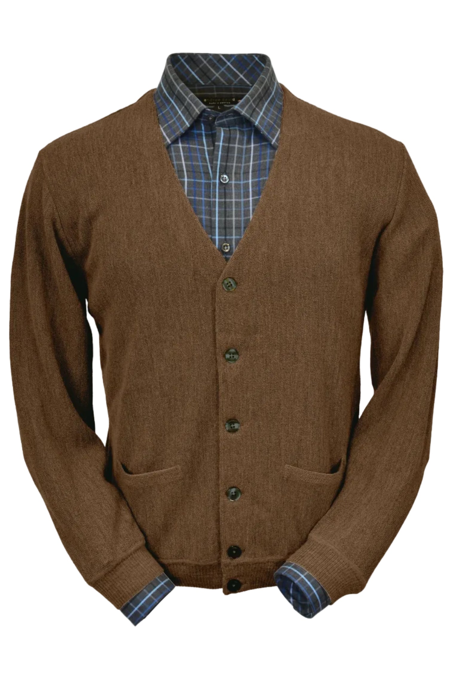 Baby Alpaca 'Links Stitch' V-Neck Cardigan Sweater in Khaki Heather by Peru Unlimited