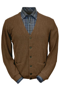 Baby Alpaca 'Links Stitch' V-Neck Cardigan Sweater in Khaki Heather by Peru Unlimited