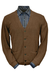 Baby Alpaca 'Links Stitch' V-Neck Cardigan Sweater in Khaki Heather by Peru Unlimited