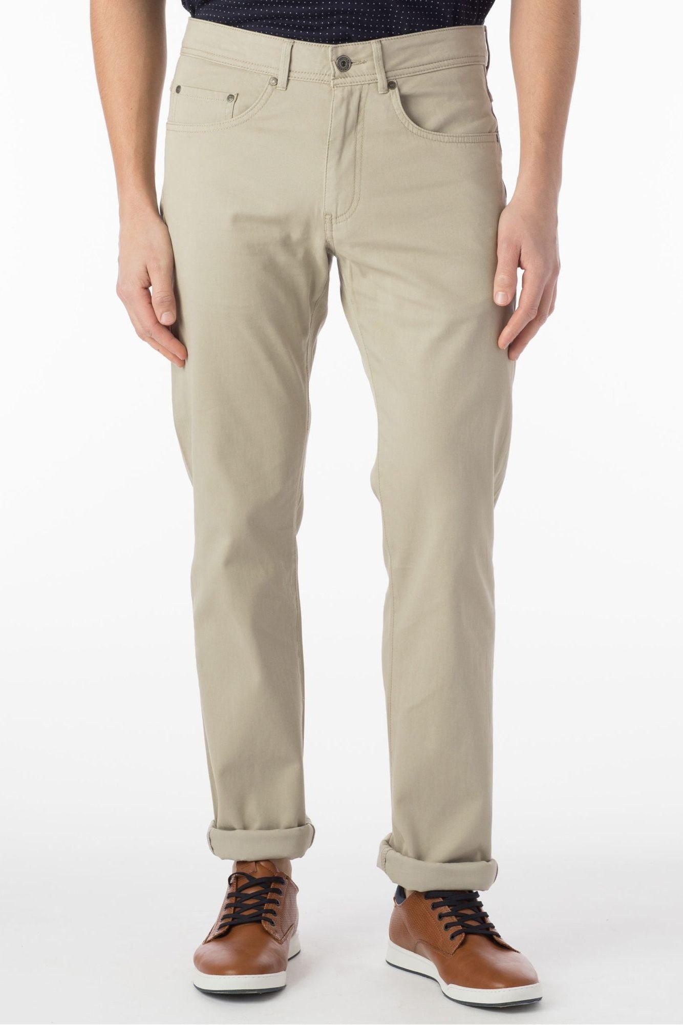 Perma Color Pima Twill 5-Pocket Pants in Stone (Crescent Modern Fit) by Ballin