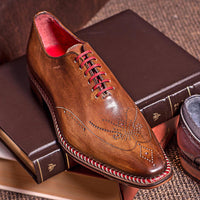 Veloce Medallion Toe Oxford in Cuoio/Rosso by Jose Real